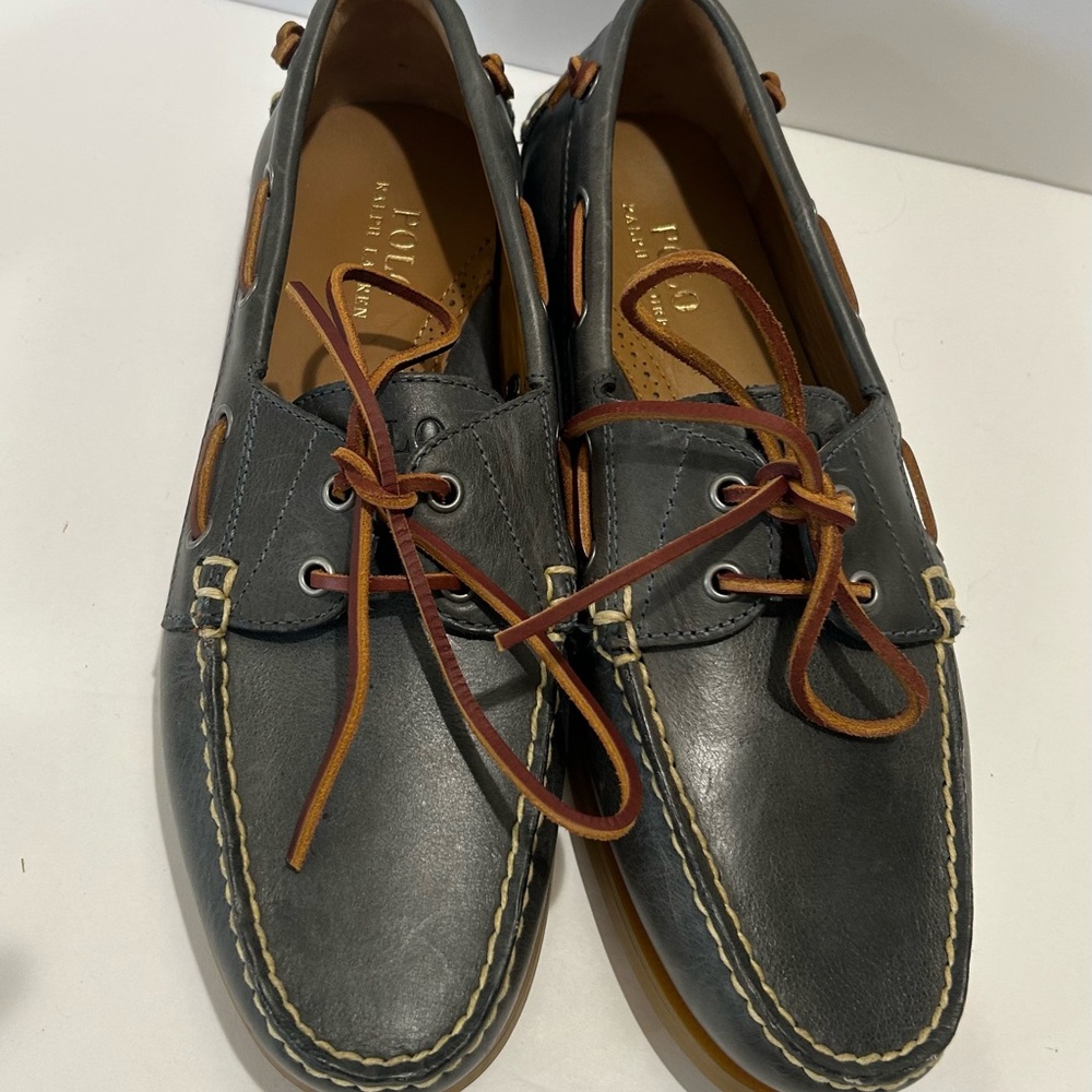 Polo by Ralph Lauren Gray and Brow Leather Barnard Boat Shoes 10.5D